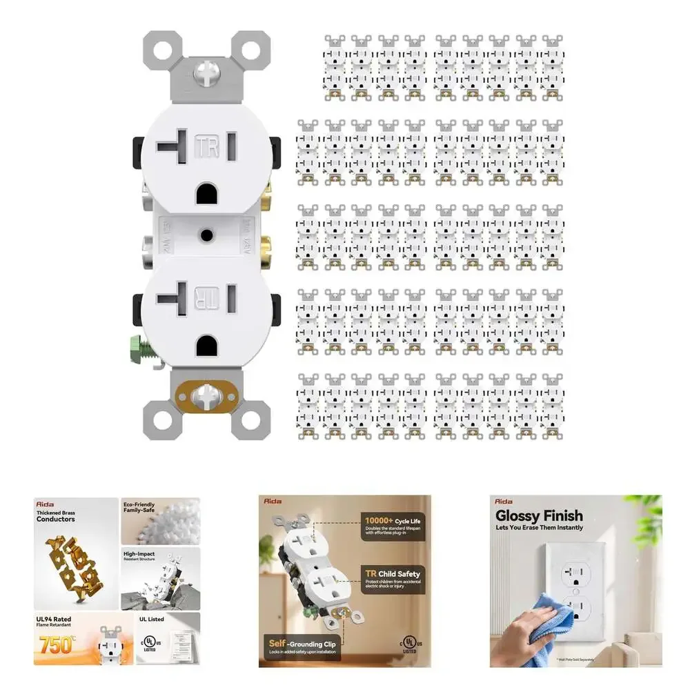 20 Amp Electrical Outlet Duplex Power Receptacle NEMA 5-20R Tamper Resistant